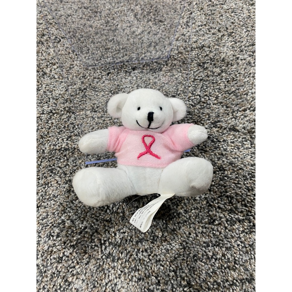 Oriental Trading Pink Ribbon Breast Cancer Awareness White Teddy Bear Plush